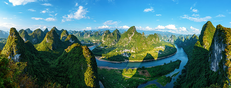 相公山桂林阳朔漓江山水全景接片背景