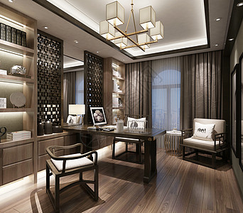 中式客厅现代书房效果图背景