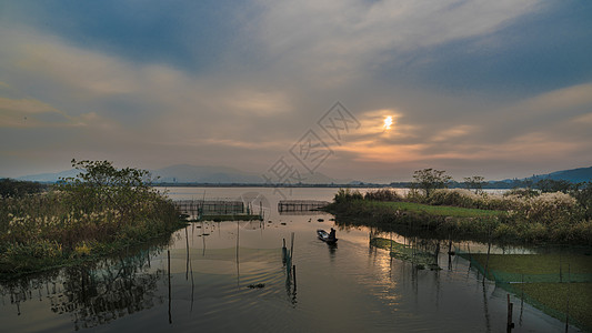 浙江德清下渚湖国家湿地公园日落背景