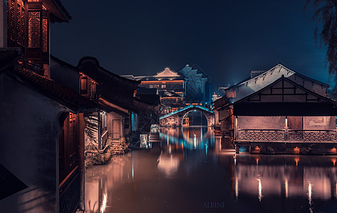 浙江乌镇乌镇夜景背景