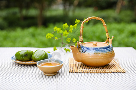 柠檬绿茶清明节祭祖一杯香茗一份青团背景