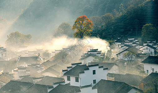 故乡炊烟皖南秋色背景