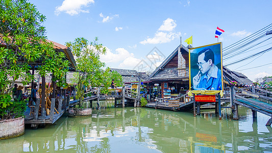 水边建筑泰国杜拉拉水上市场四方水上市场背景