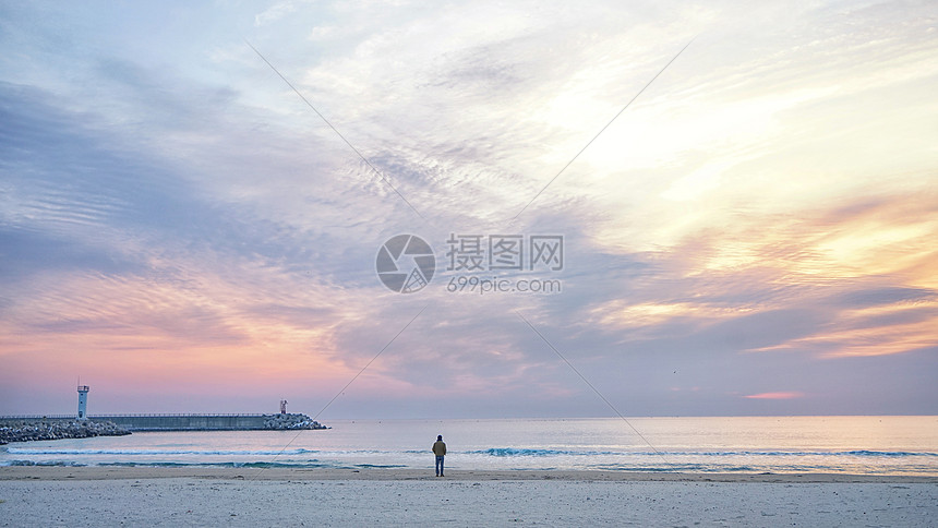 韩国海滨夕阳风光图片