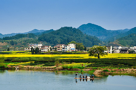 田园风景安徽古徽州新安江风光背景