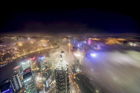 上海建筑夜景云海仙景背景