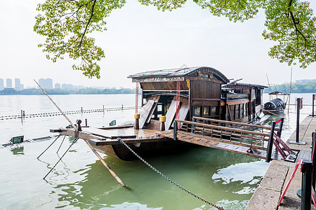 阁楼建筑嘉兴南湖红船背景