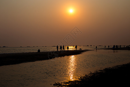 海水背景中国广西北海银滩日落景色背景