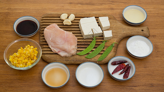 四季豆豆腐炒鸡块食材图背景图片