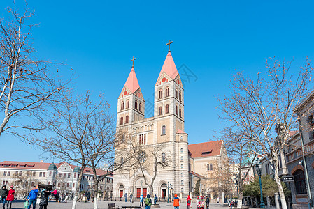 德国建筑青岛天主教堂背景