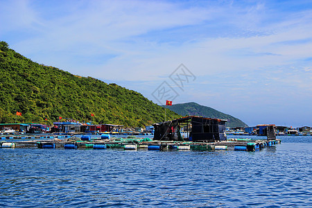 海上捕捞越南芽庄海上人家背景