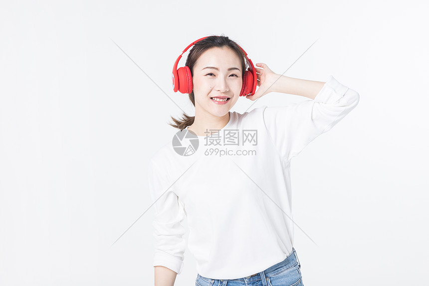 开心听音乐的青年女孩图片