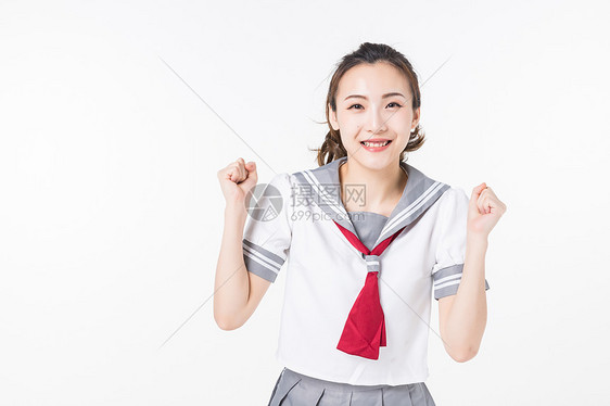 开心加油的女学生