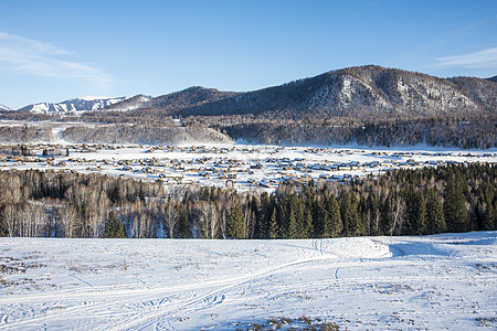 新疆美景新疆禾木村冬季雪景美景背景