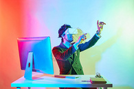 商务男性创意色彩vr科技未来动作图片