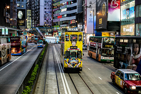 香港景点香港电车背景