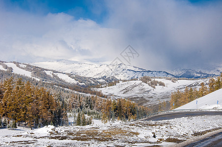 新疆阿尔泰山秋景雪景背景图片