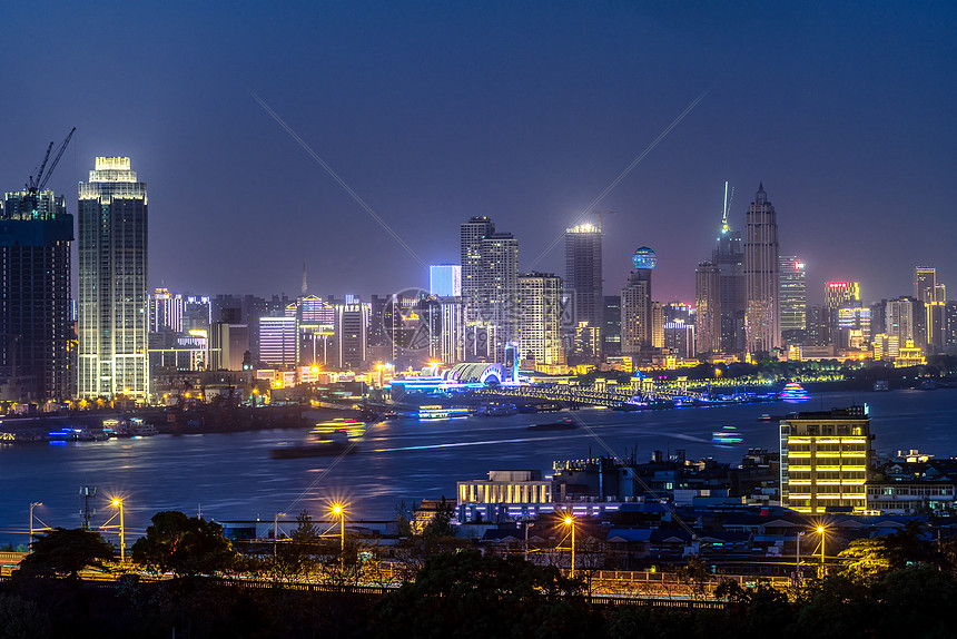 武汉城市夜景长江两岸图片