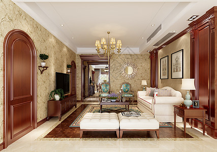 中式灯中式古典客厅室内设计效果图背景