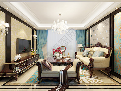 中式古典客厅室内设计效果图背景图片