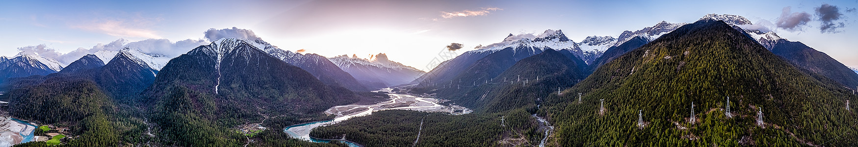 西藏朝拜西藏古乡波密县日落风光背景