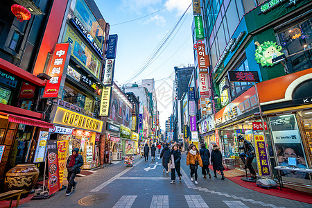 韩国民俗韩国首尔明洞购物街背景