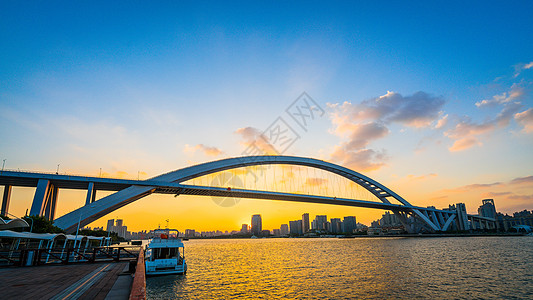 上海卢浦大桥日落背景