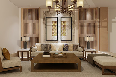 中式室内家居中式客厅空间场景设计设计图片