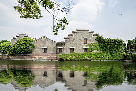 宁波古建筑宁波海曙区月湖柳汀风光背景