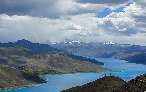 地理西藏羊卓雍措湖背景