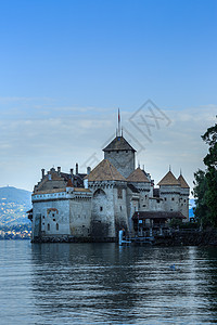 瑞士日内瓦湖畔的西庸城堡背景