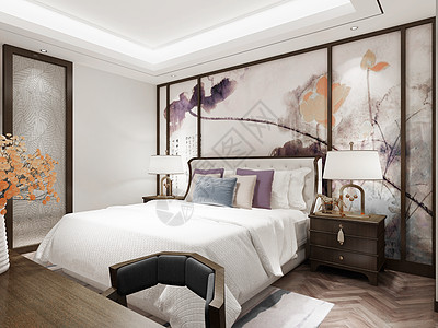 床柜组合效果图中式卧室效果图背景