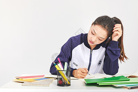 学习困扰女高中生烦恼困扰表情背景