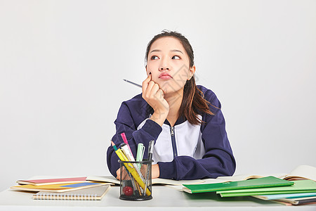 学习困扰女高中生烦恼困扰表情背景