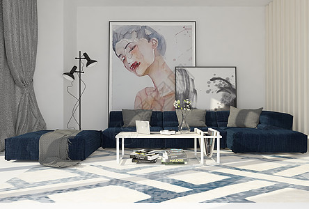 现代时尚转角沙发装饰画组合图片