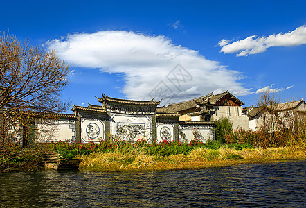 洱海与小船洱海洱源村风光背景