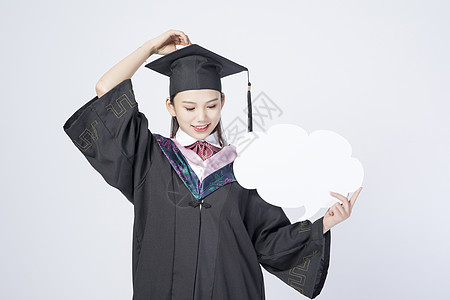 对话框拿着文字框的毕业女学生背景