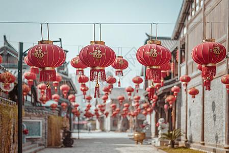水墨画灯笼灯笼挂满灯笼的街道背景