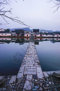 红灯笼小水墨徽州宏村桥徽州建筑背景