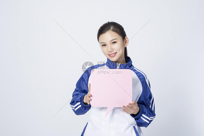 拿着对话框的女学生图片