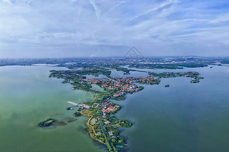 城市天空俯瞰武汉东湖绿道背景