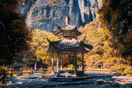 秋天古风雁荡山景区凉亭背景