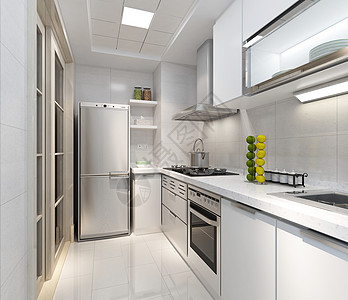 嵌入式冰箱现代厨房效果图背景