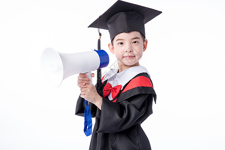 小孩毕业儿童小女孩毕业手持喇叭喊话背景