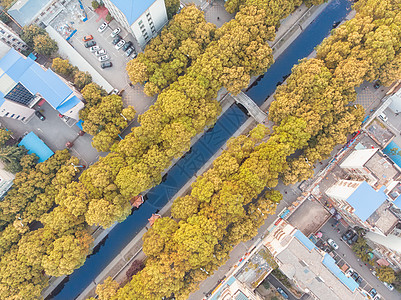 小区俯视俯瞰城市老式小区的景观池背景