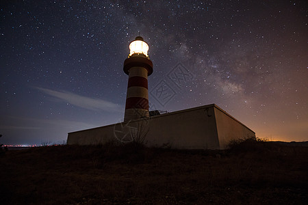 星空夜景星空下的灯塔背景