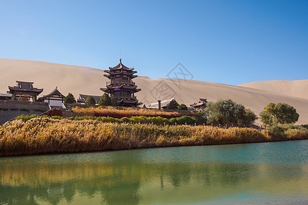 甘肃敦煌鸣沙山沙漠月牙泉背景