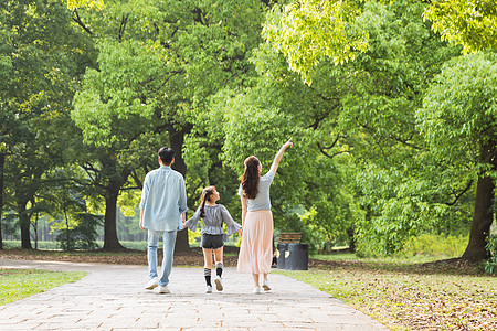 户外散步一家人公园散步背景