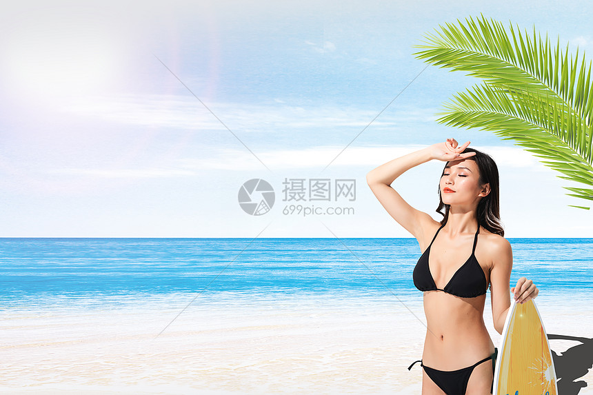 夏日海滩美女图片