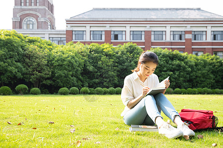 青春大学生草地上学习图片